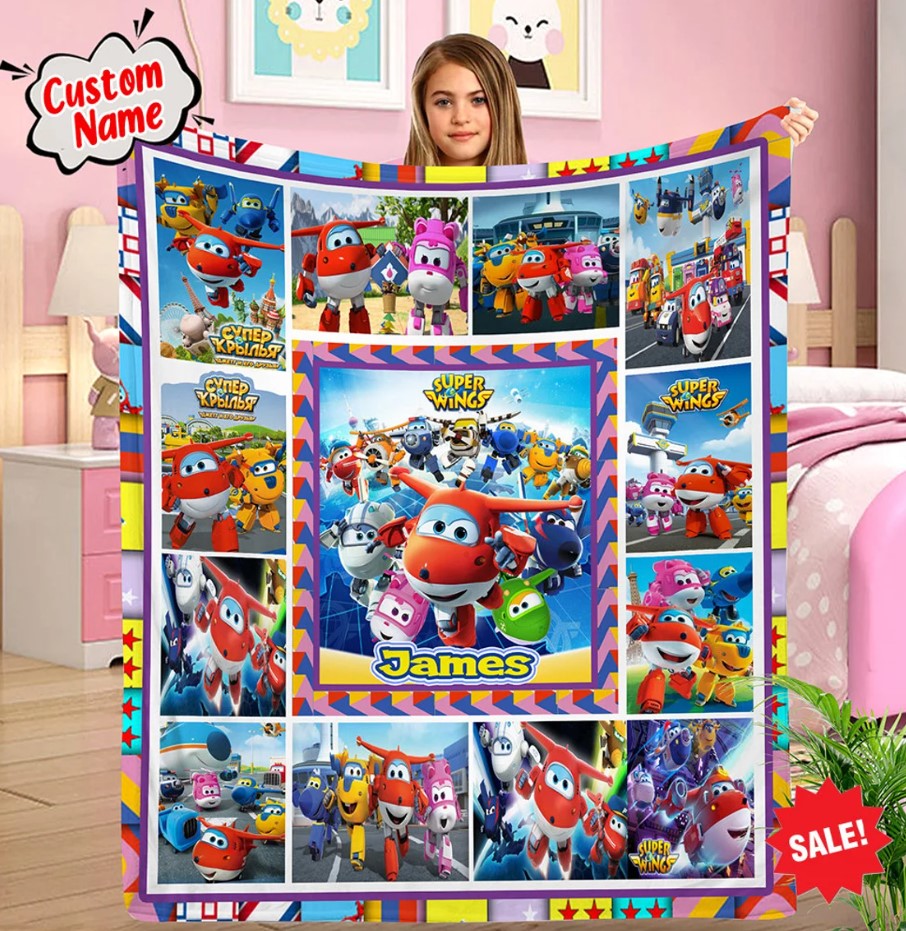 Personalized Super Wings Quilt Blanket Super Wings Birthday Party Super Wings Fan Gifts Cartoon Custom Blanket